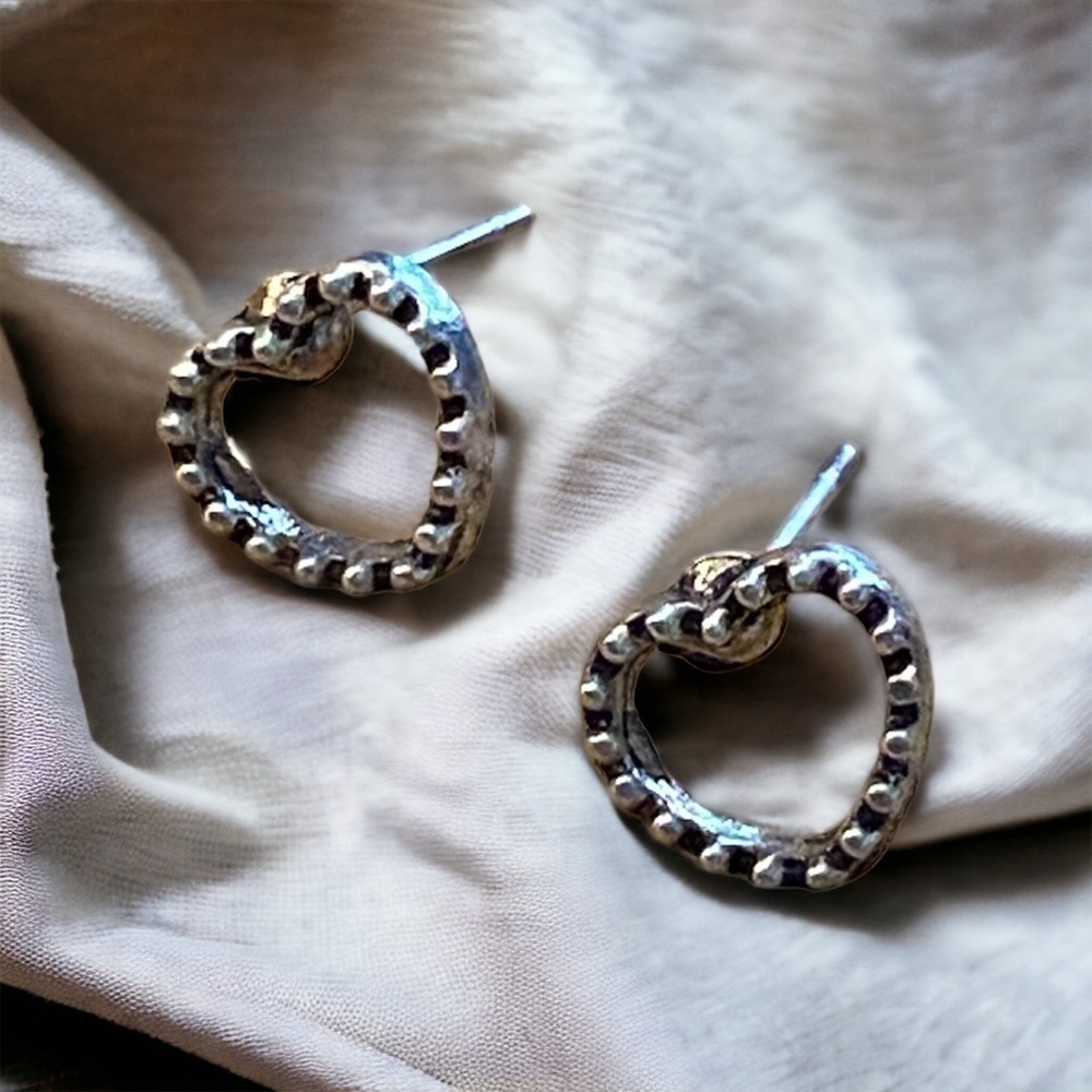 Heart Stud Earrings Antique Silver